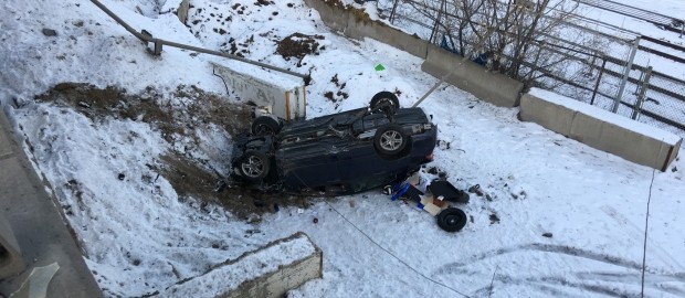 Driver Gets Sideswiped Off The Edge Of The Gardiner